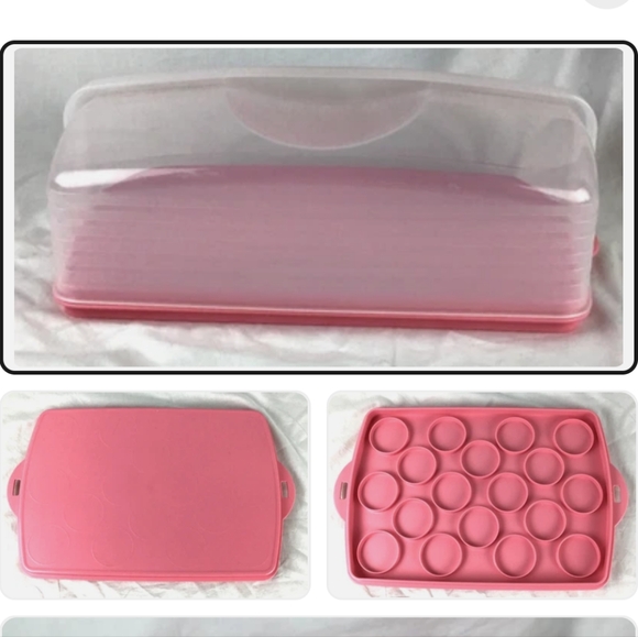 Tupperware Rectangular Cake Taker Pink and Clear Baked Transport Cupcake Carrier - Picture 1 of 16